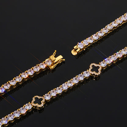 4MM Gold Tennis Chain - Iced Green Clover Design