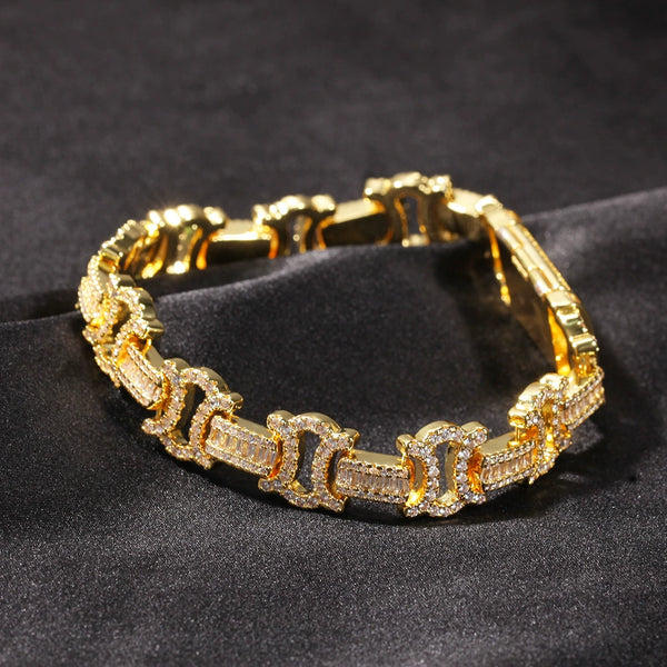 12MM Gold Link Bracelet - Mirrored C Baguette Links