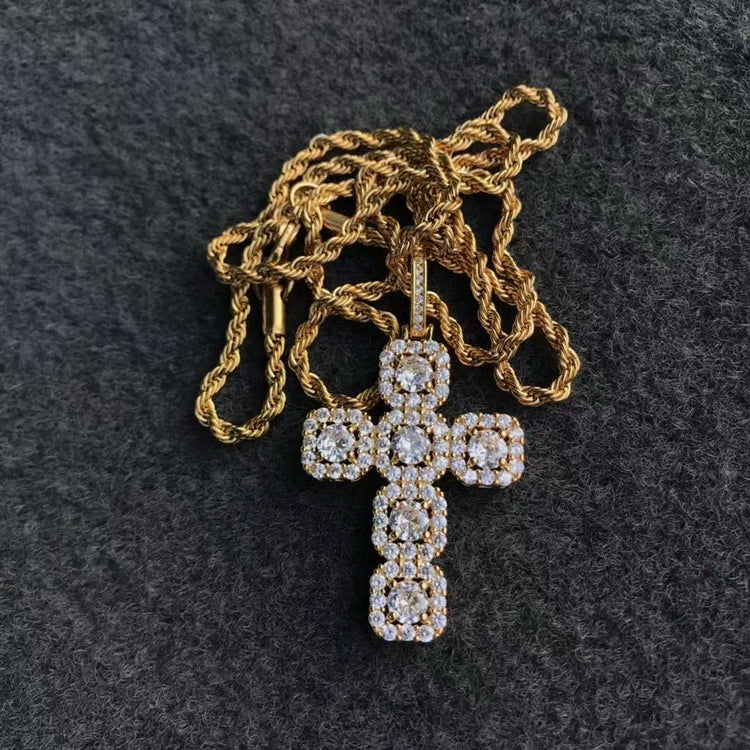 Large Diamond Cross Pendant - Ice Grind