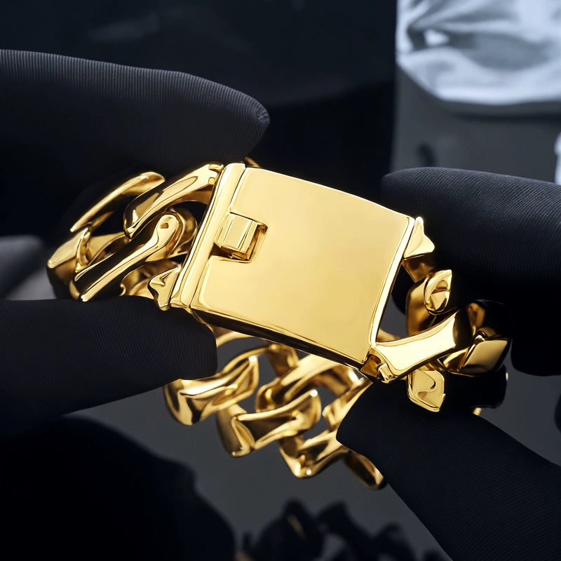 32MM Iced Out Mega Cuban Bracelet – 18K Gold Finish - Ice Grind