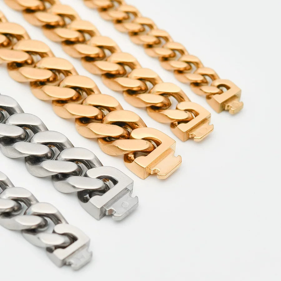 10MM White Gold Cuban Link Bracelet - Smooth Matte Links