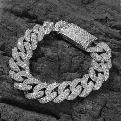 18MM White Gold Cuban Link Bracelet - Sculpted Bubble Links