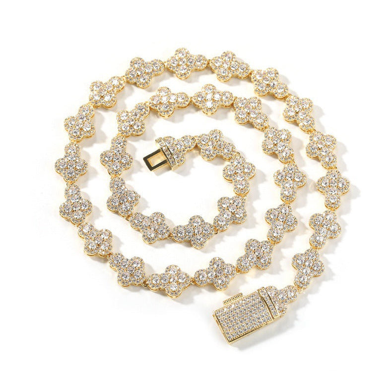 10MM Gold Cross Link Chain - Iced Out Bubble Cross Design
