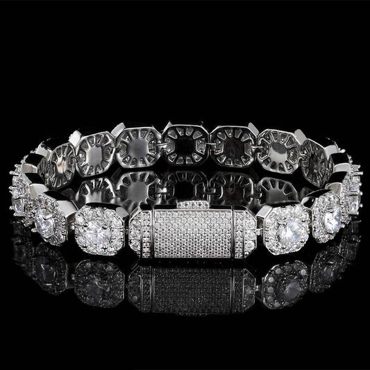 10MM White Gold Link Bracelet - Iced Cushion Halo Links