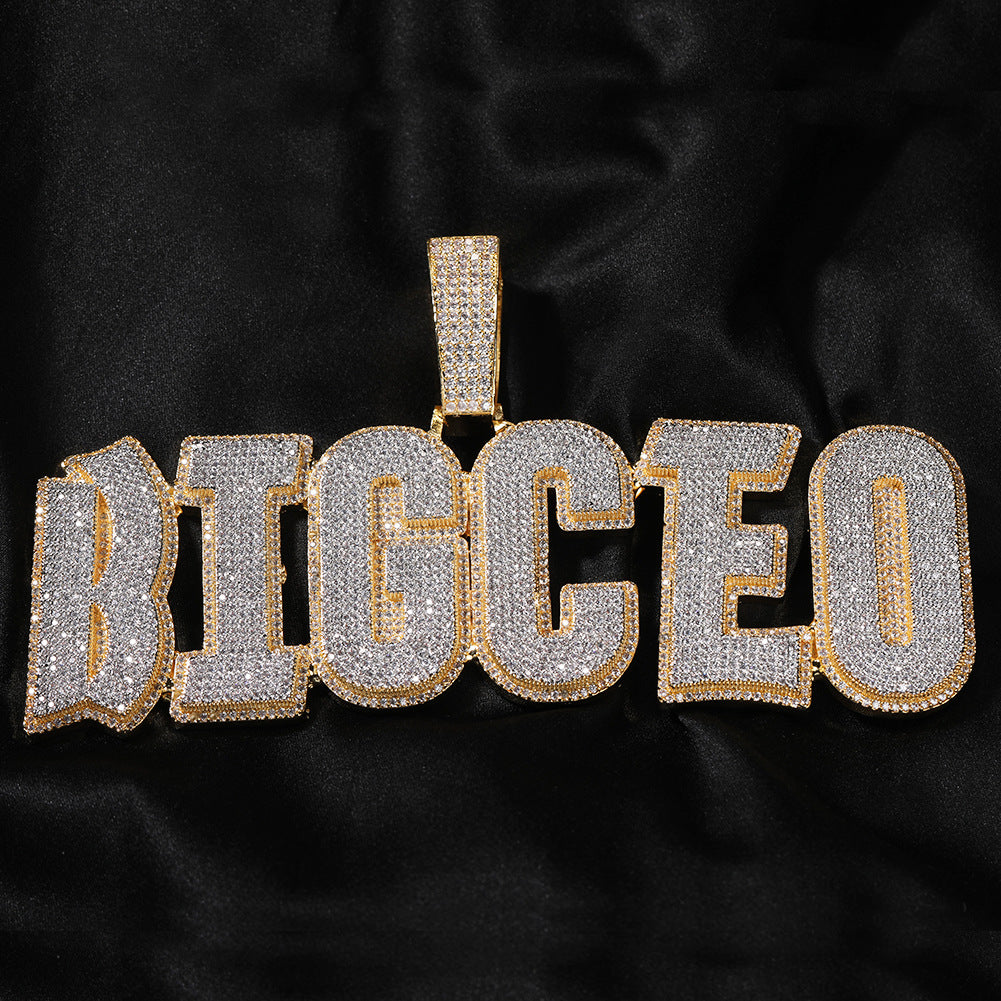 Gold Custom Name Pendant - Iced Out Old English Letters