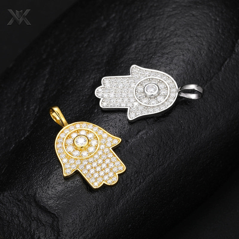 S925 Moissanite Hand of Fatima Pendant - Ice Grind