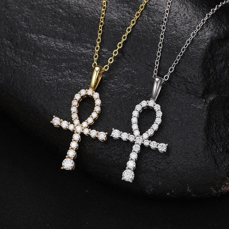 Gold Moissanite Pendant - S925 Iced Ankh Cross