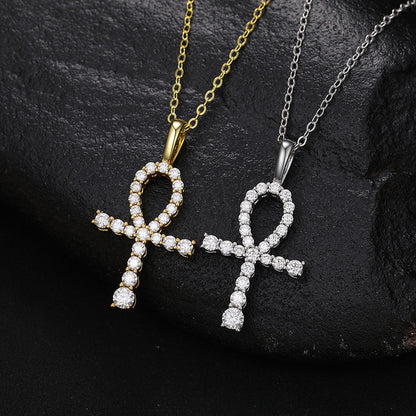 Gold Moissanite Pendant - S925 Iced Ankh Cross