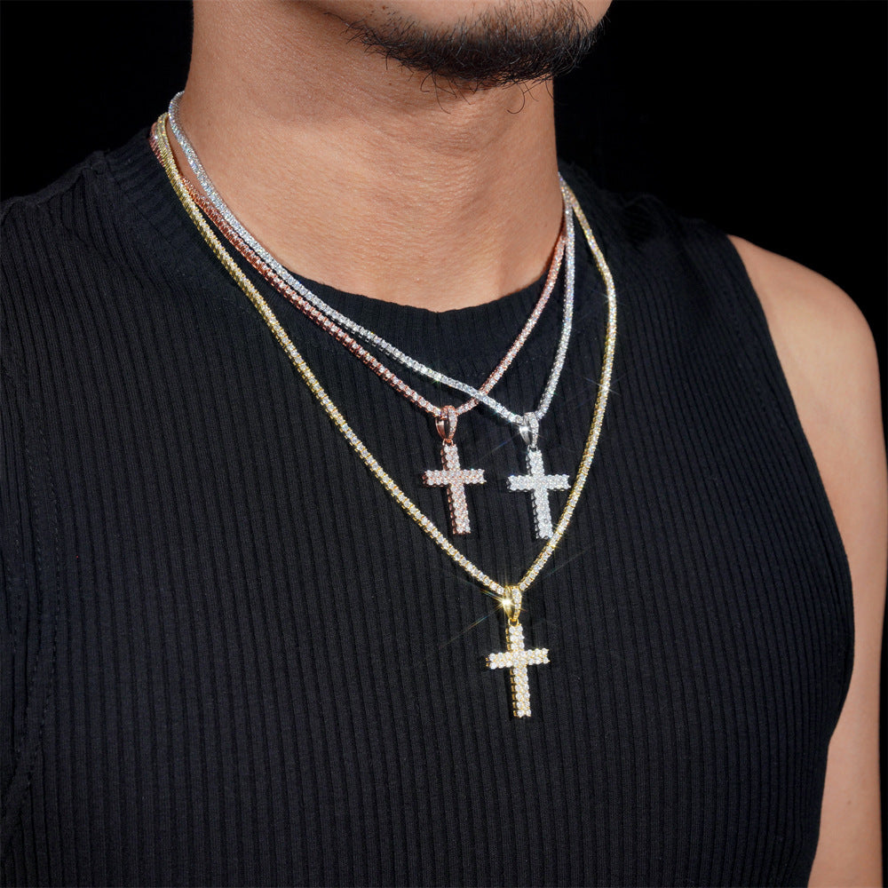 Moissanite Cross Pendant - White Gold S925 VVS Round Stone