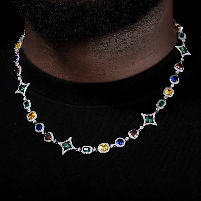 10MM white gold cross link chain worn around the neck