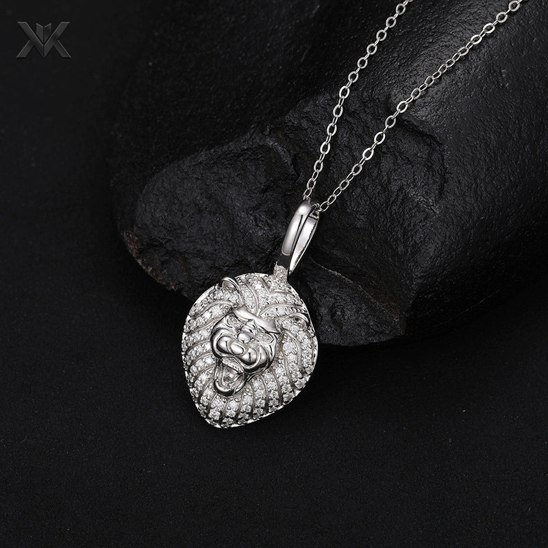S925 Moissanite Solid Lion Head Pendant - Ice Grind