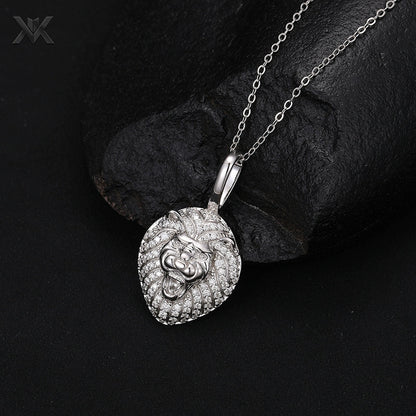 S925 Moissanite Solid Lion Head Pendant - Ice Grind