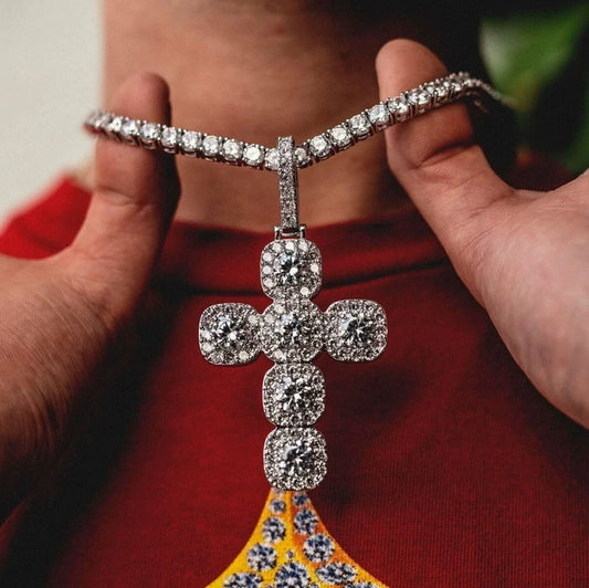 Large Diamond Cross Pendant - Ice Grind