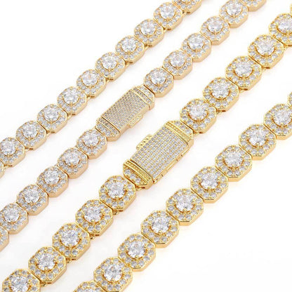 10MM Gold Tennis Chain - Iced Cushion Cluster Links