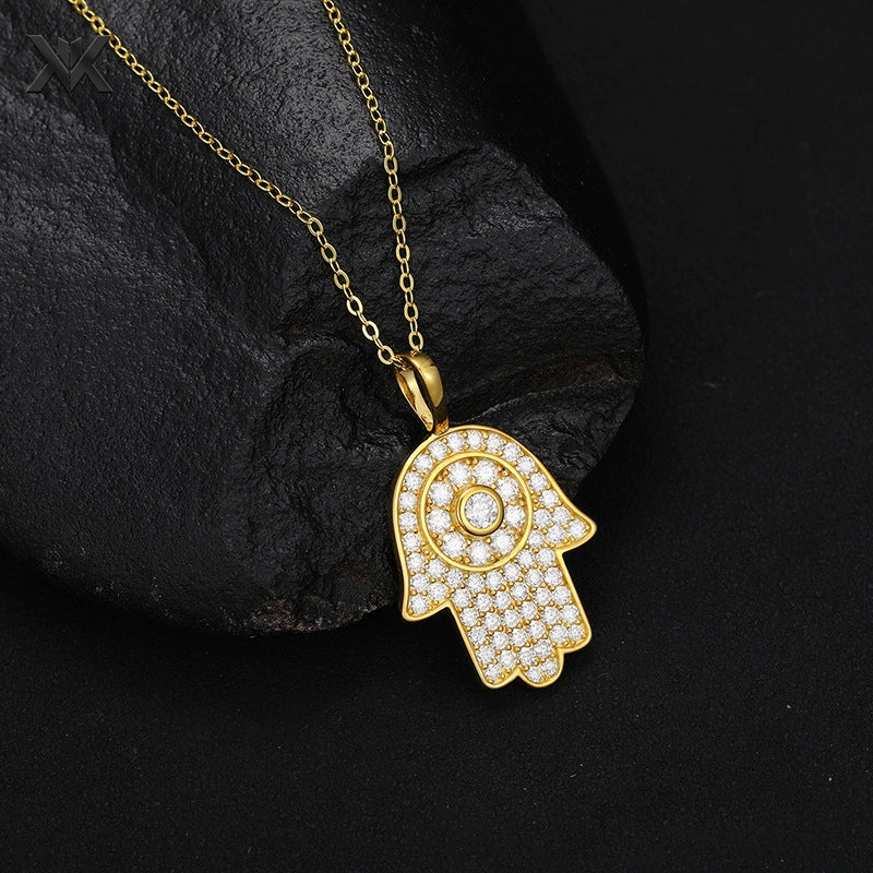 S925 Moissanite Hand of Fatima Pendant - Ice Grind