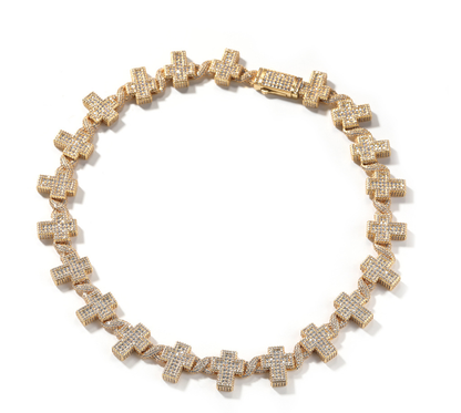 17MM Yellow Gold Iced Out Cross Link Chain
