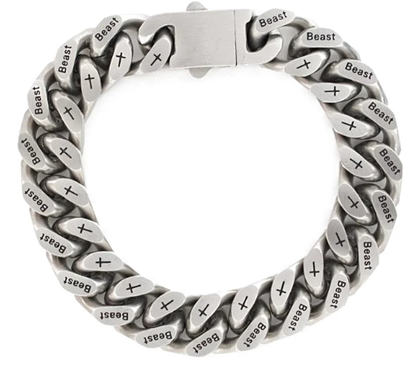 12MM White Gold Cuban Link Bracelet - Beast & Cross Engraved Links