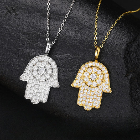 S925 Moissanite Hand of Fatima Pendant - Ice Grind