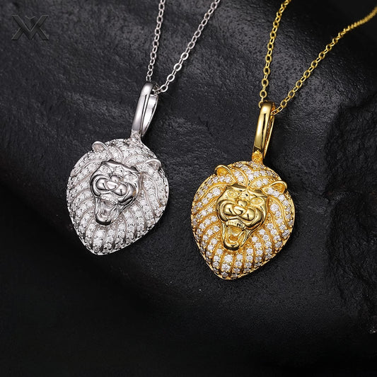 S925 Moissanite Solid Lion Head Pendant - Ice Grind