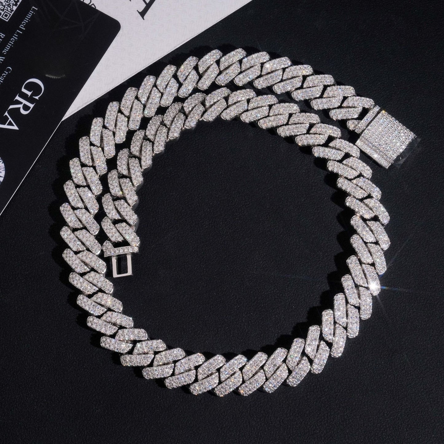 14MM Moissanite Cuban Link Chain - Trapezoid Iced VVS S925