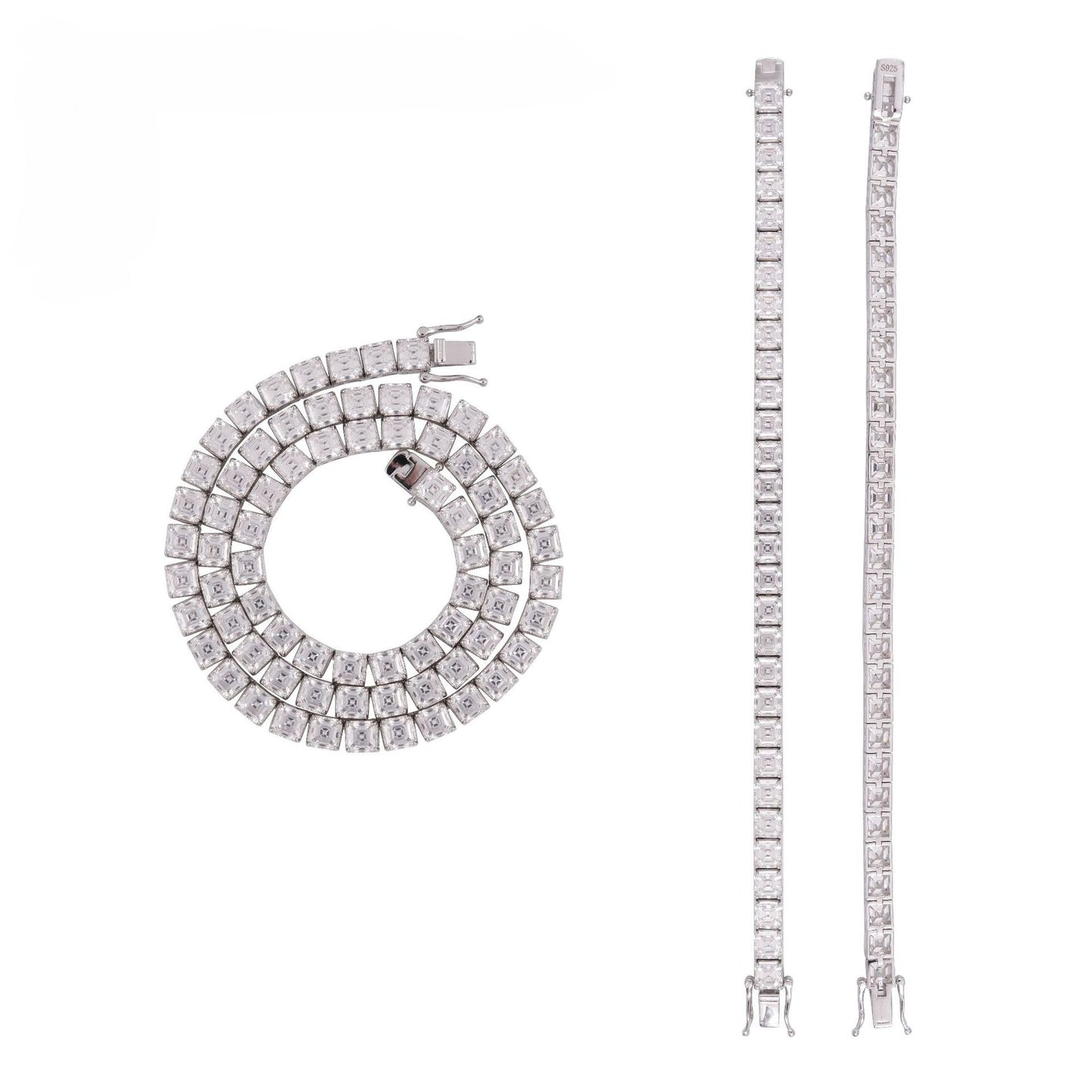 5MM Moissanite Tennis Chain - 0.8CT Asscher VVS Silver