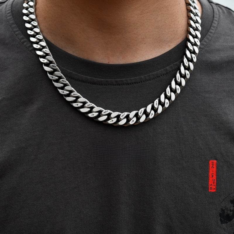 12MM Holy Script Brushed Cuban Chain - Ice Grind