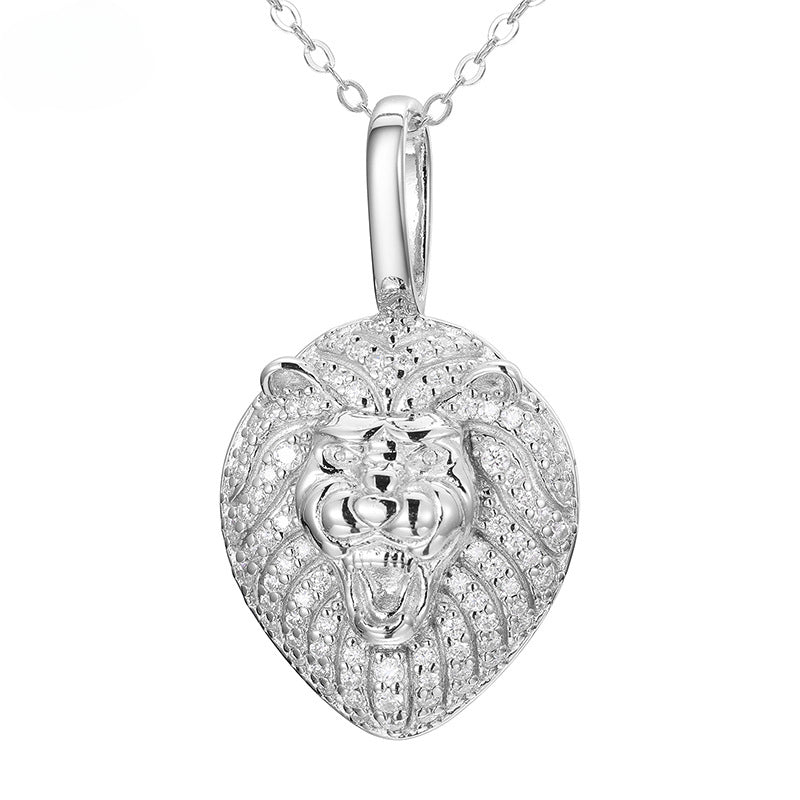 S925 Moissanite Solid Lion Head Pendant - Ice Grind