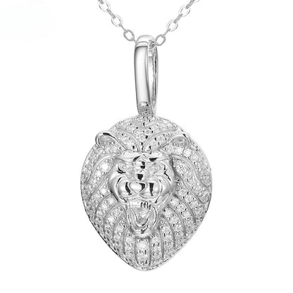 S925 Moissanite Solid Lion Head Pendant - Ice Grind