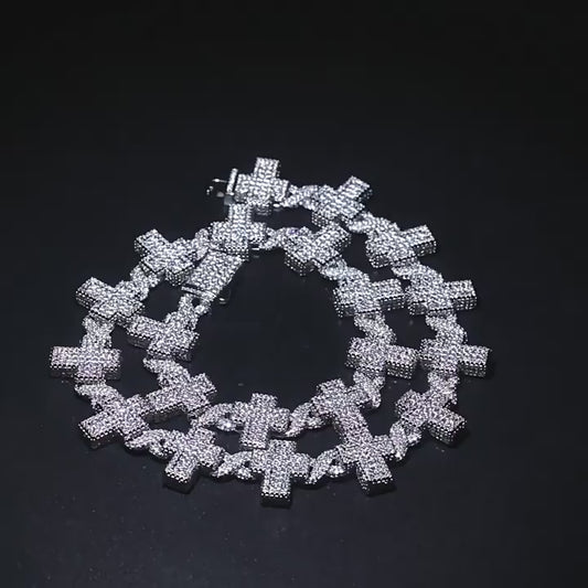 17MM White Gold Iced Out Cross Link Chain