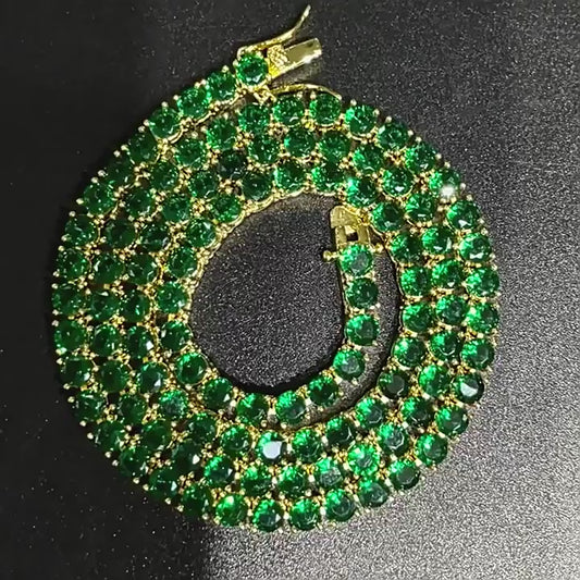 4MM Gold Tennis Chain - Green Emerald Stones